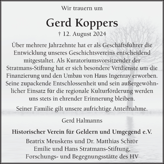 Traueranzeige von Gerd Koppers von NNA