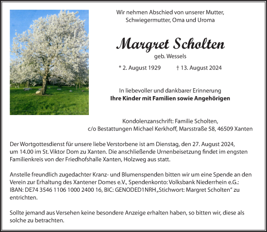 Traueranzeige von Margret Scholten von NNA