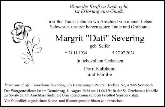 Traueranzeige von Margrit Severing von NNA