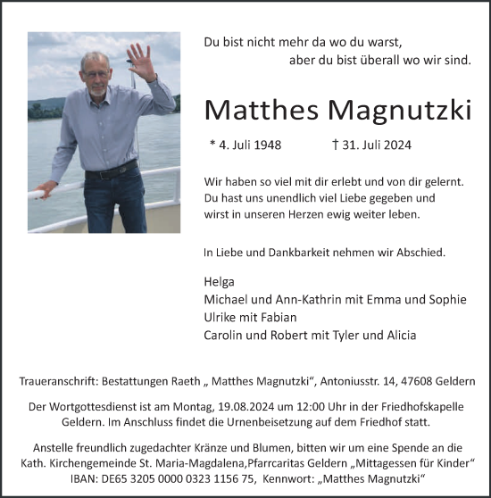 Traueranzeige von Matthes Magnutzki von NNA