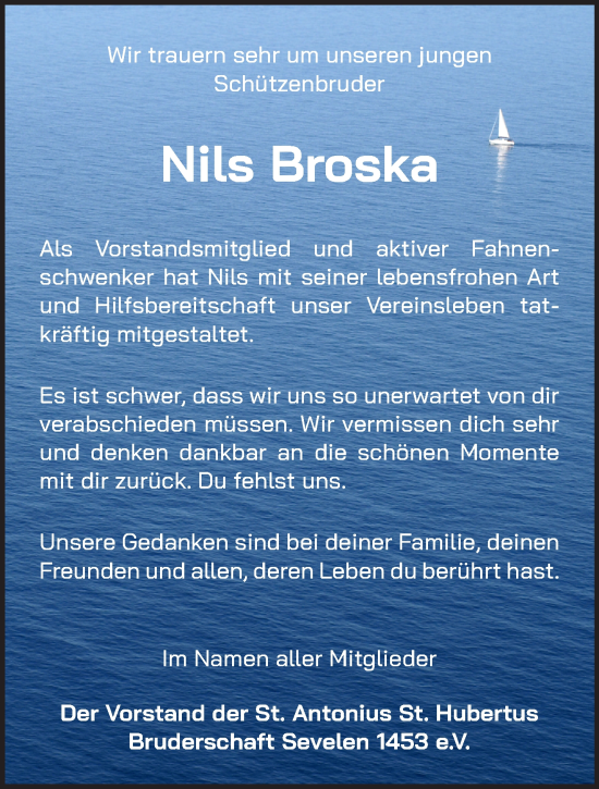 Traueranzeige von Nils Broska von NNA