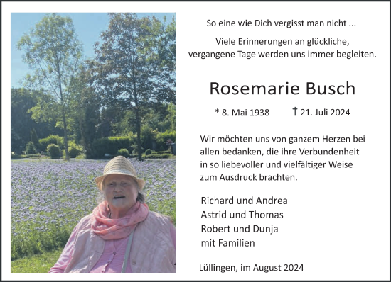 Traueranzeige von Rosemarie Busch von NNA