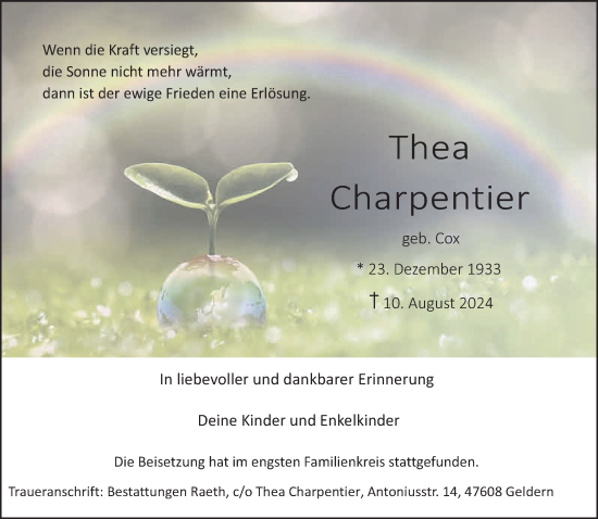 Traueranzeige von Thea Charpentier von NNA