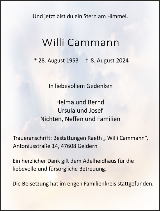 Traueranzeige von Willi Cammann von NNA