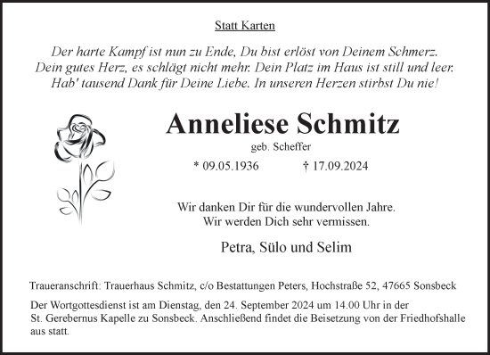 Traueranzeige von Anneliese Schmitz von NNA