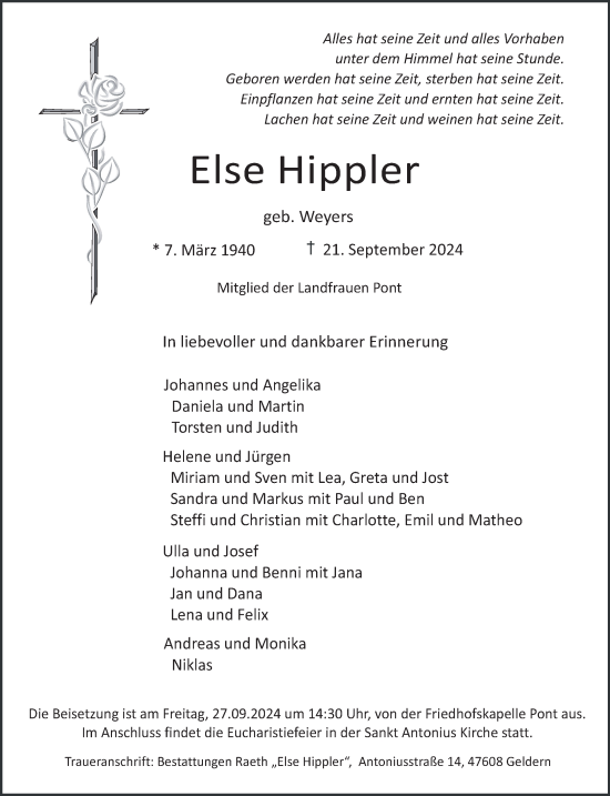 Traueranzeige von Else Hippler von NNA