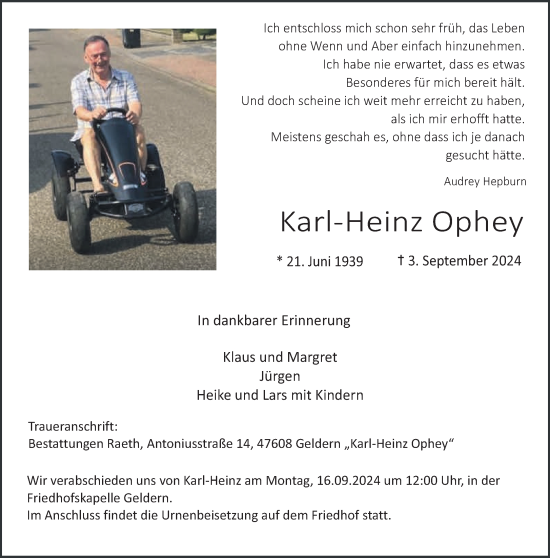 Traueranzeige von Karl-Heinz Ophey von NNA