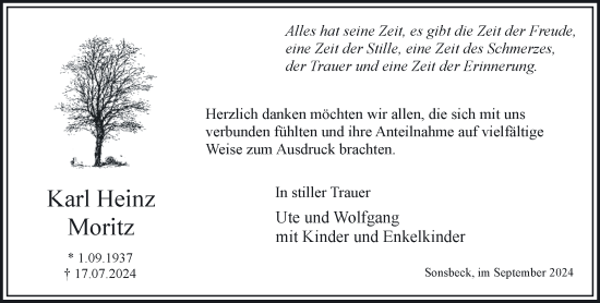 Traueranzeige von Karl Heinz Moritz von NNA