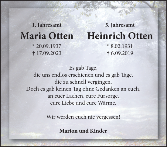 Traueranzeige von Maria und Heinrich Otten von NNA