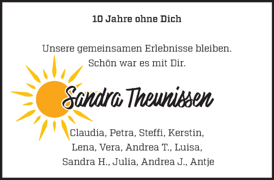 Traueranzeige von Sandra Theunissssen von NNA