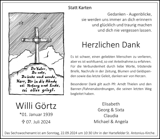 Traueranzeige von Willi Görtz von NNA