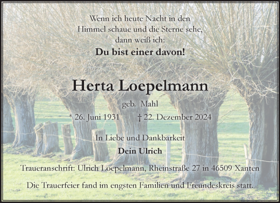 Traueranzeige von Herta Loepelmann von NNA