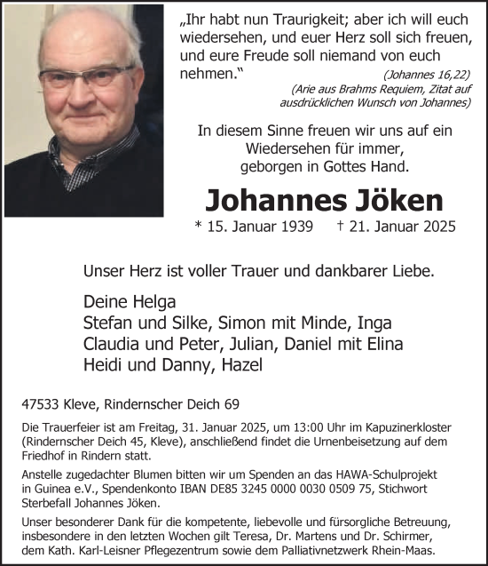 Traueranzeige von Johannes Jöken von NNA