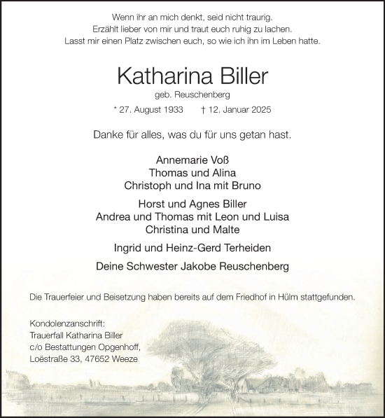 Traueranzeige von Katharina Biller von NNA