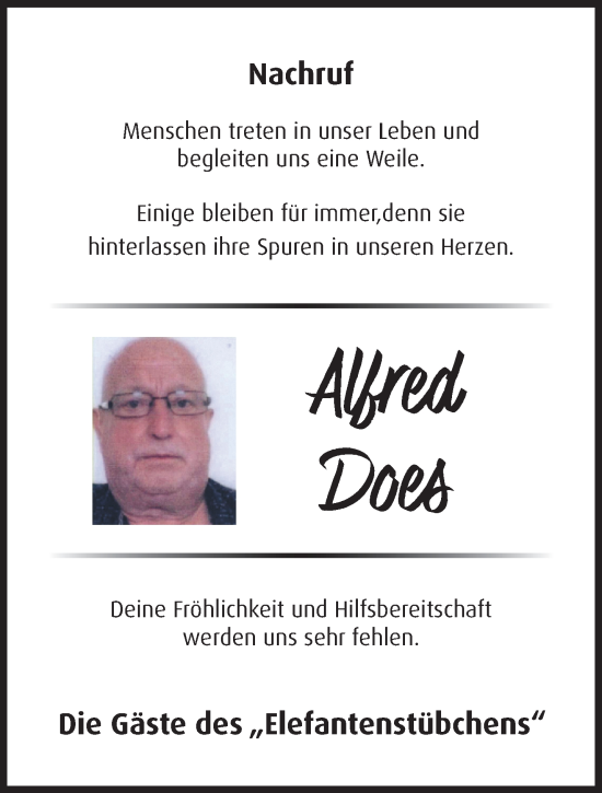 Traueranzeige von Alfred Does von NNA