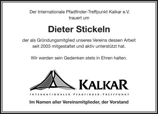 Traueranzeige von Dieter Stickeln von NNA