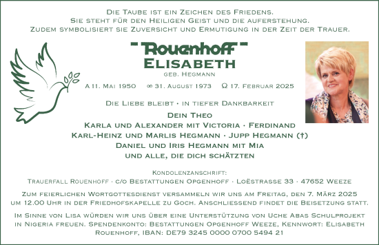 Traueranzeige von Elisabeth Rouenhoff von NNA