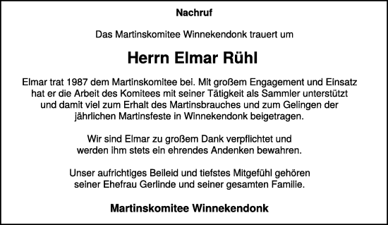 Traueranzeige von Elmar Rühl von NNA