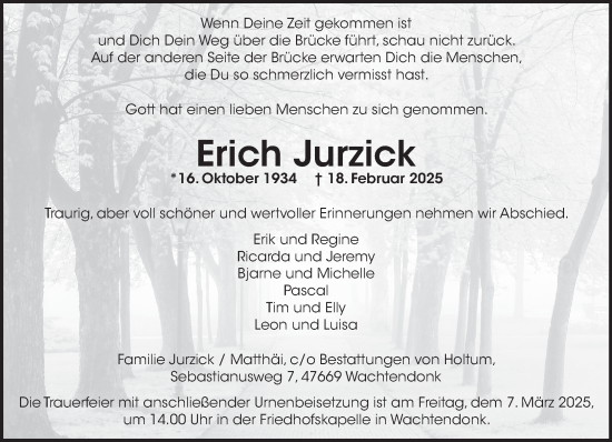 Traueranzeige von Erich Jurzick von NNA