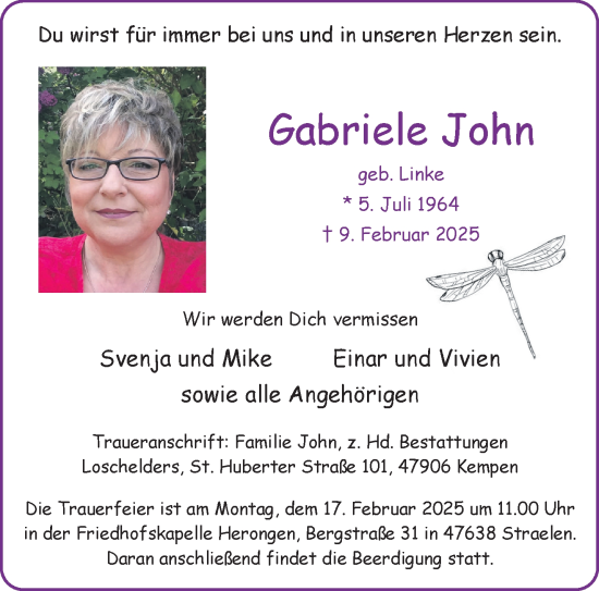 Traueranzeige von Gabriele John von NNA