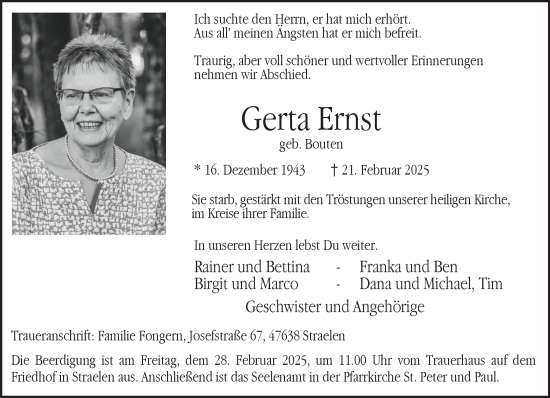 Traueranzeige von Gerta Ernst von NNA