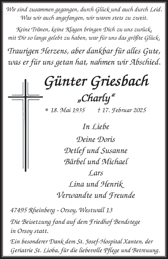 Traueranzeige von Günter Griesbach von NNA