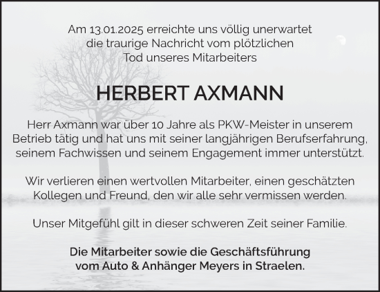 Traueranzeige von Herbert Axmann von NNA