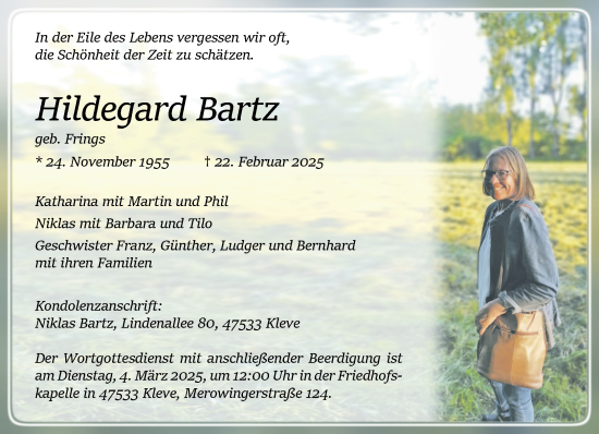 Traueranzeige von Hildegard Bartz von NNA