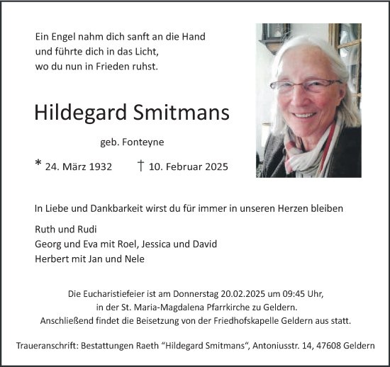 Traueranzeige von Hildegard Smitmans von NNA