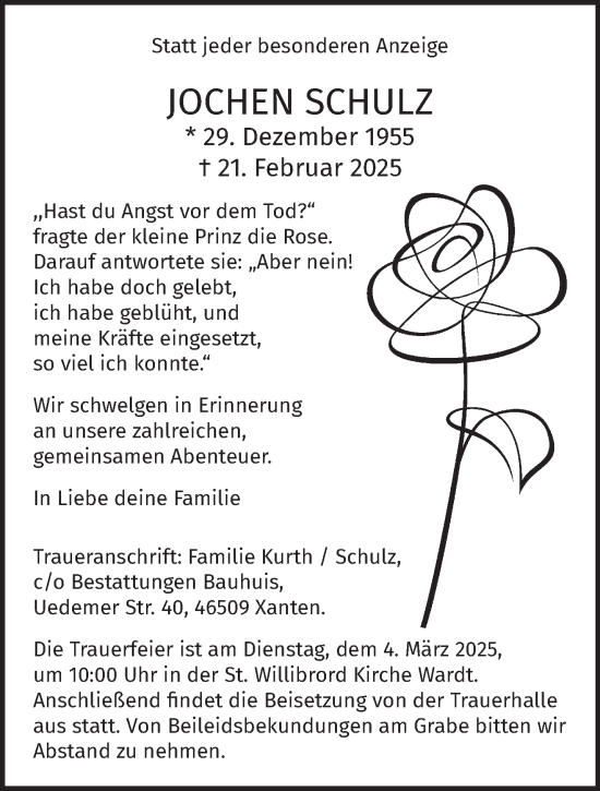 Traueranzeige von Jochen Schulz von NNA