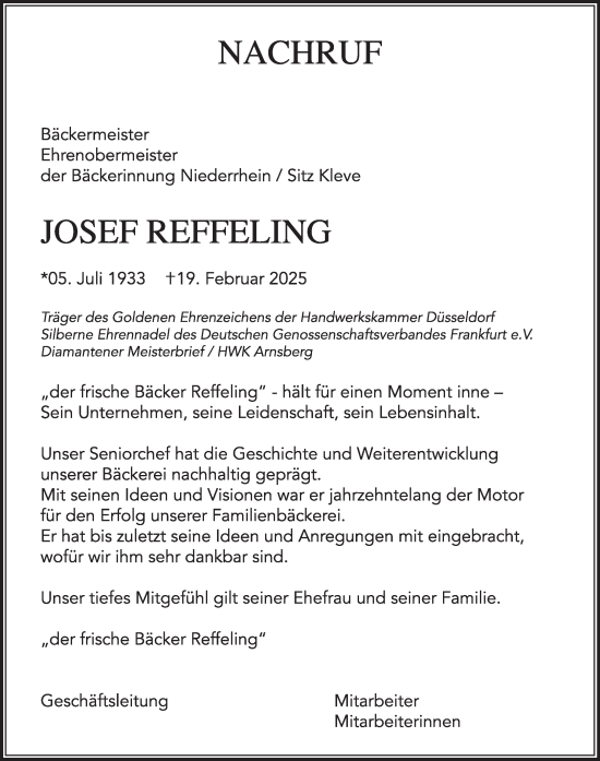 Traueranzeige von Josef Reffeling von NNA