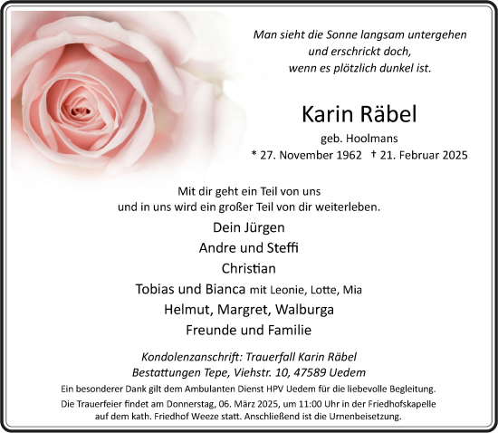 Traueranzeige von Karin Räbel von NNA