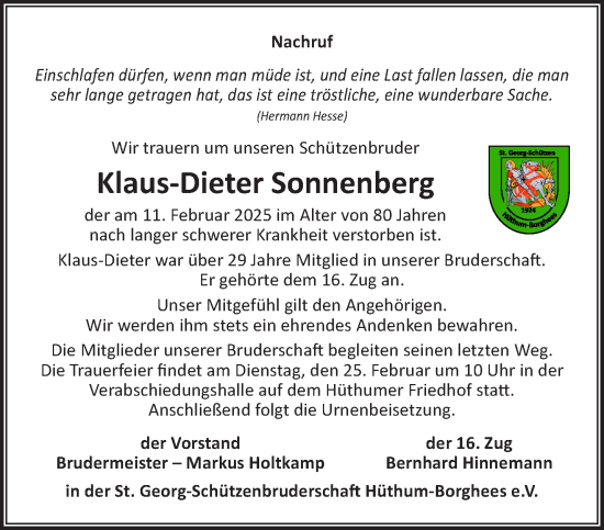 Traueranzeige von Klaus-Dieter Sonnenberg von NNA