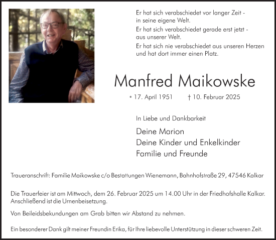 Traueranzeige von Manfred Maikowske von NNA