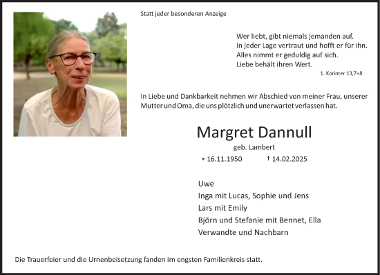 Traueranzeige von Margret Dannull von NNA