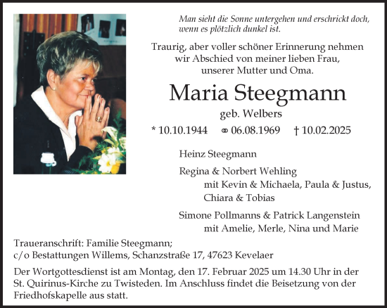 Traueranzeige von Maria Steegmann von NNA