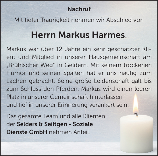 Traueranzeige von Markus Harmes von NNA