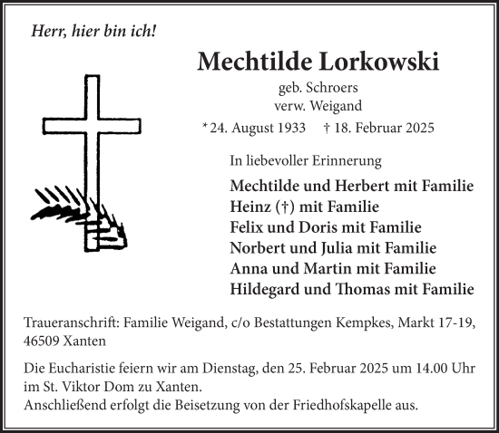 Traueranzeige von Mechtilde Lorkowski von NNA