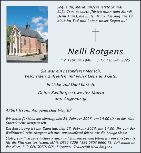 Traueranzeige von Nelli Rötgens von NNA