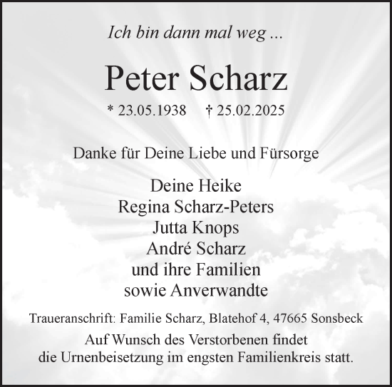 Traueranzeige von Peter Scharz von NNA