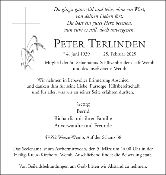 Traueranzeige von Peter Terlinden von NNA