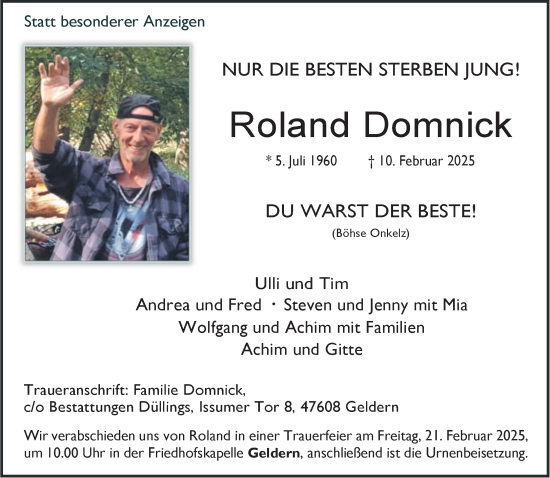 Traueranzeige von Roland Domnick von NNA