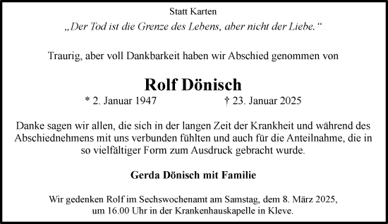 Traueranzeige von Rolf Dönisch von NNA