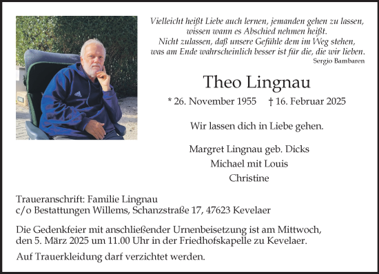 Traueranzeige von Theo Lingnau von NNA