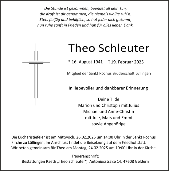 Traueranzeige von Theo Schleuter von NNA