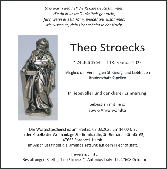 Traueranzeige von Theo Stroecks von NNA