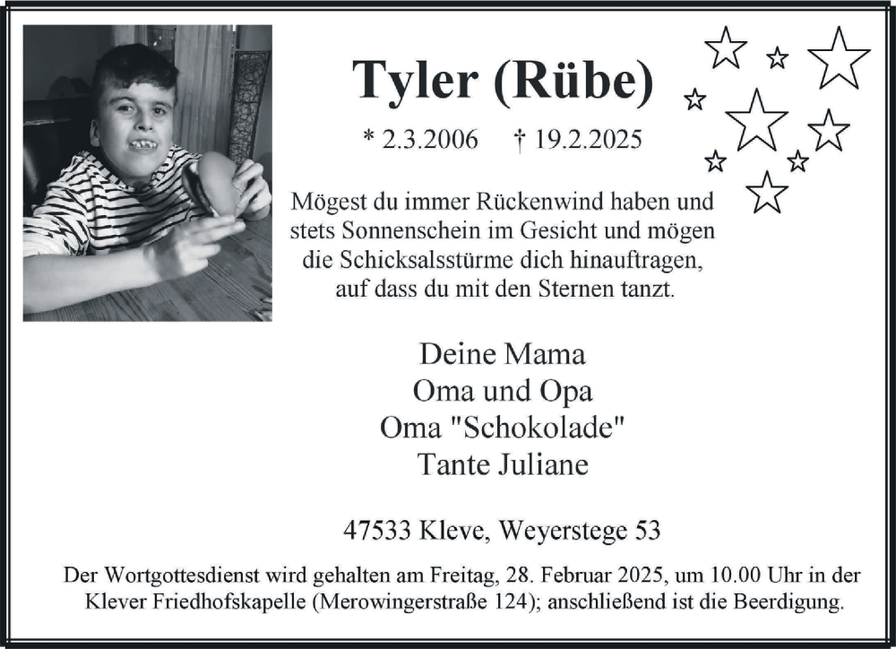  Traueranzeige für Tyler (Rübe) vom 26.02.2025 aus NNA