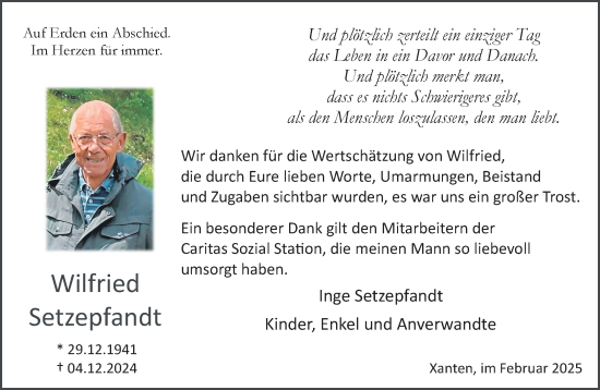 Traueranzeige von Wilfried Setzepfandt von NNA