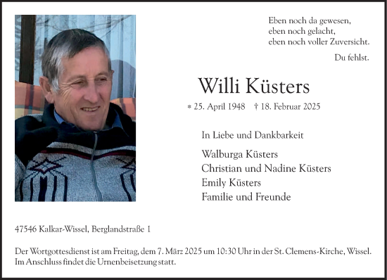 Traueranzeige von Willi Küsters von NNA