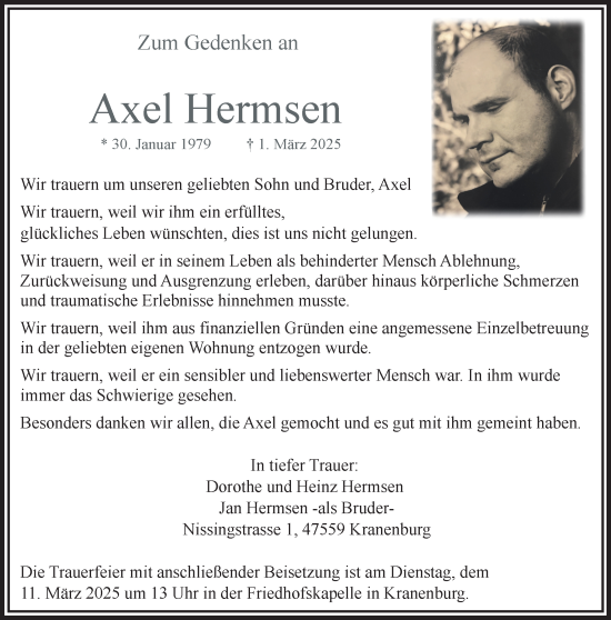 Traueranzeige von Axel Hermsen von NNA